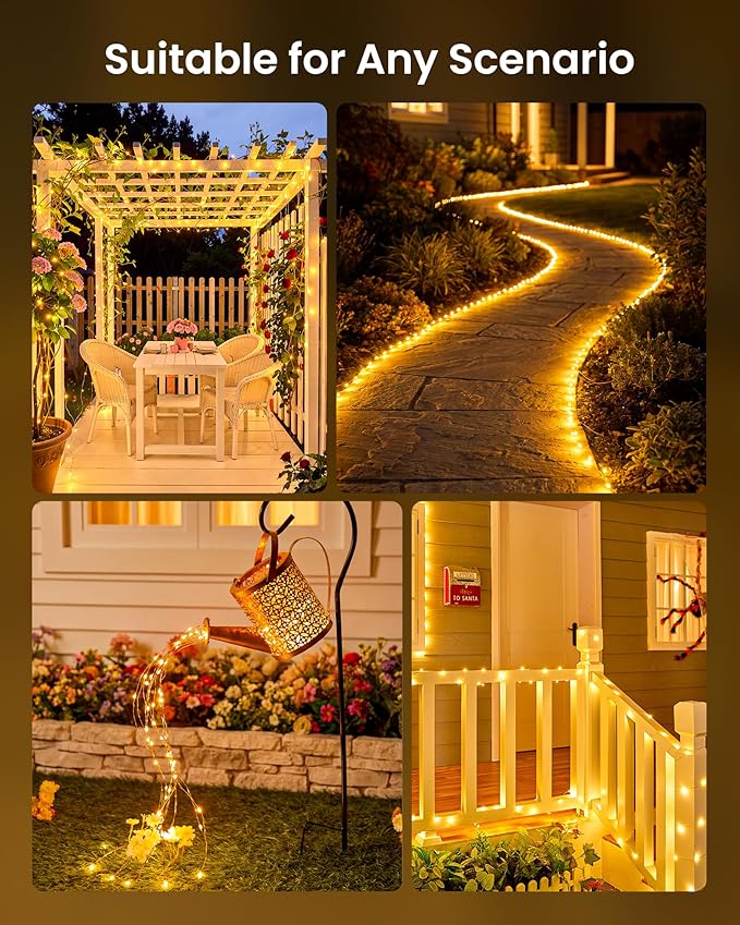 Minetom Solar Fairy Lights, 4 Pack Total 132 FT 400 LED Solar String Lights | IP65 Waterproof Twinkles Lights with 8 Modes, Christmas Lights Outdoor for Patio Party Garden Yard Tree Decor (Warm White)