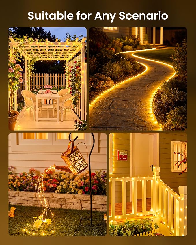 Minetom Solar Fairy Lights, 2 Pack Total 66 FT 200 LED Solar String Lights | IP65 Waterproof Twinkles Lights with 8 Modes, Christmas Lights Outdoor for Patio Party Garden Yard Tree Decor (Warm White)