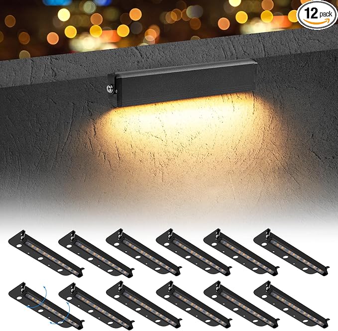 Black 12-Pack 7inch 3W 2700K Soft White Hardscpe Lighting | 12V AC/DC Retaining Wall Lights,Low Voltage Landscape Lighting,Hardscape Paver Light,Outdoor Step Lights