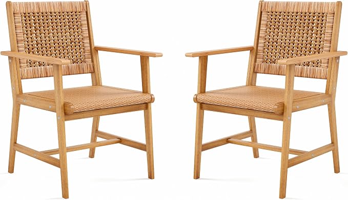 Sophia & William 2-Piece Patio Dining Set, Rattan, Chairs, Dark Brown | Rattan, Wicker, Wood, Weather resistant, Breathable fabric