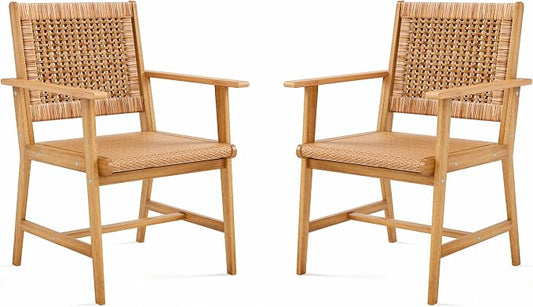 Sophia & William 2-Piece Patio Dining Set, Rattan, Chairs, Dark Brown | Rattan, Wicker, Wood, Weather resistant, Breathable fabric