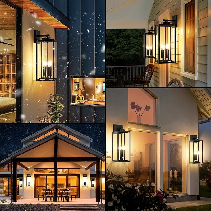 23.9" Extra Large Size Outdoor Wall Light Fixture, Exterior Lighting Fixture Porch Sconce Wall Mounted, Waterproof Outdoor Wall Lantern, Outside Light for House Patio Front Door Garage, Black | Waterproof Metal Construction, Rust-resistant, Quick & Eas...