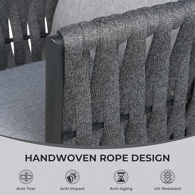 Grand patio Swivel Dining Chairs Set of 2, Rope Patio Outdoor Chairs with Cushions, Heavy Duty Outdoor Patio Bistro Chairs for Lawn,Garden,Deck,Backyard,Porch and Balcony, Light Gray