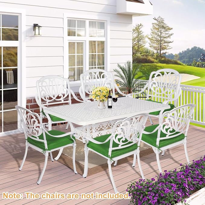 Outdoor Cast Aluminum Patio Table, 60” Rectangular Bistro Table with 2’’ Umbrella Hole for Patio Furniture Garden Deck Backyard, White