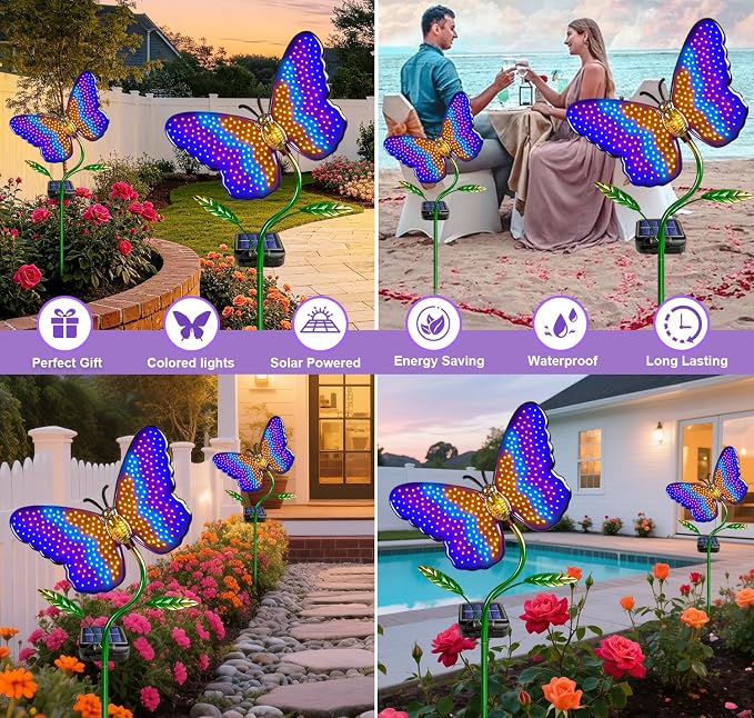 EDOF Solar Butterfly with Sparkling Light-Up Wings Garden Lights Outdoor | Multi-Color Changing Butterfly Decor,Waterproof Decorative Garden Stakes for Yard Porch Patio Lawn,Birthday Gifts Women Mom