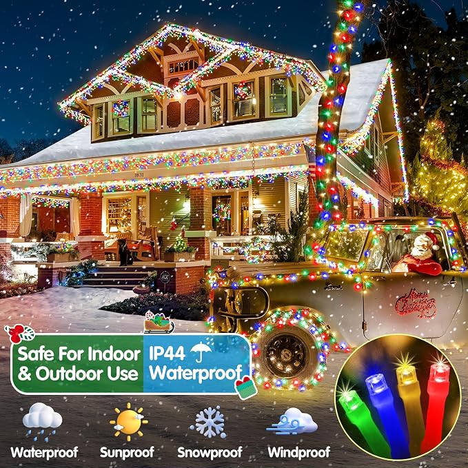 Christmas Lights Outdoor, 522FT 1300 LED String Lights with 8 Lighting Modes, Timer Memory Twinkle Fairy Lights Waterproof Plug in for Xmas Tree Wedding Party Holiday Decor(Multicolor)