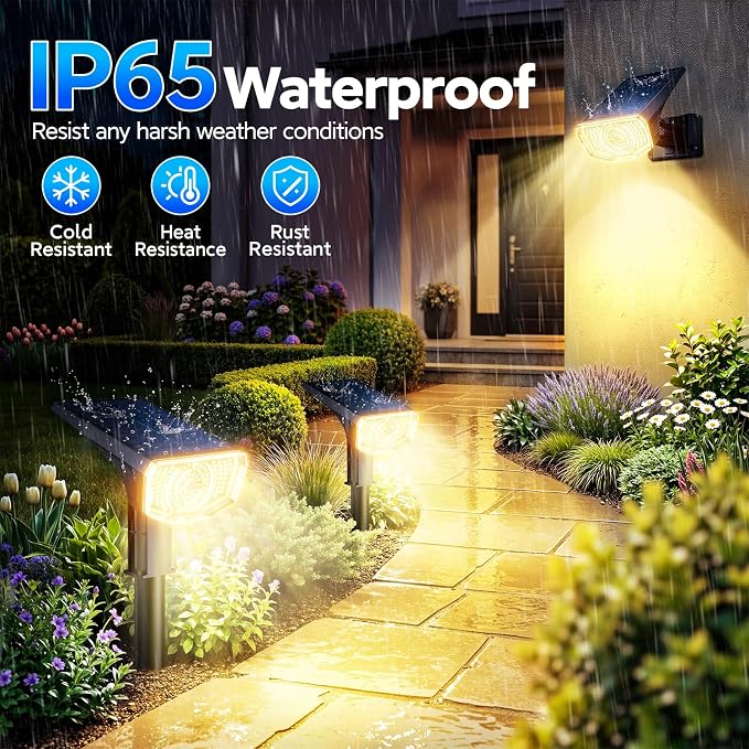 Solar Spot Lights Outdoor Waterproof IP65, 100 LED Solar Lights Outdoor | Super Bright Solar Spotlights 3000K&2 Lighting Modes , 2-in-1 Ground Spike & Wall Mount Solar Landscape Spotlights for Yard
