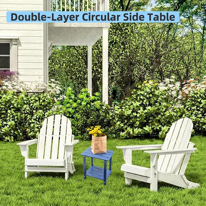 Adirondack Square Outdoor Side Table,2-Tier Storage Patio Side Table with Weatherproof HDPE Material Low
