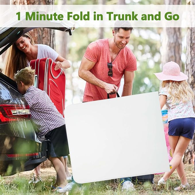 6ft Folding Table Portable Plastic Outdoor Table,Camping Multipurpose Rectangle Fold Up with Handle,Lock for Picnic, Party, Dining, Camping, Beach, BBQ, No Assembly