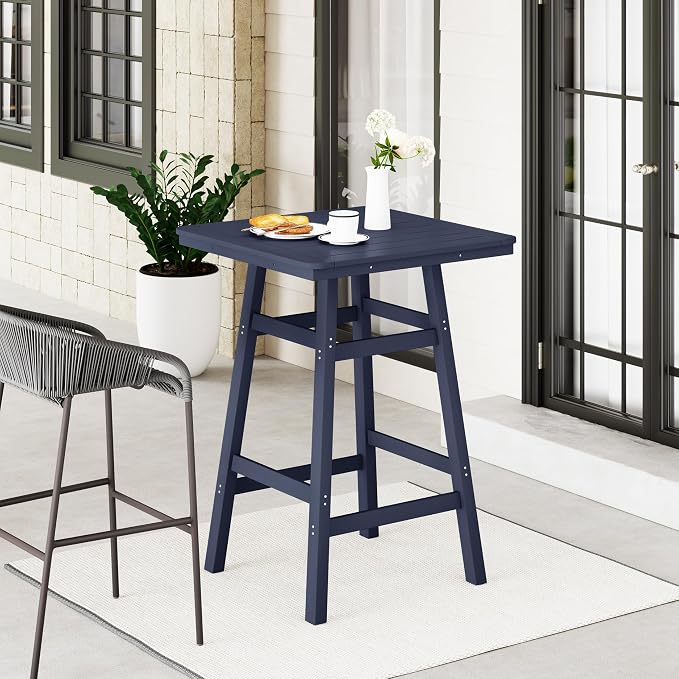 WestinTrends Malibu Square Outdoor Patio Bistro Bar Table with Umbrella Hole 42" Tall, Navy Blue