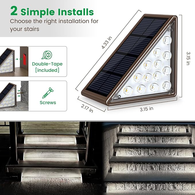 JOFIOS Solar Step Lights for Outside,8pack Solar Stair Lights Outdoor Waterproof IP67,Outdoor Deck Step Lights,Solar Outdoor Lights for Staircase,Patio,Front Step(Cool Brown)