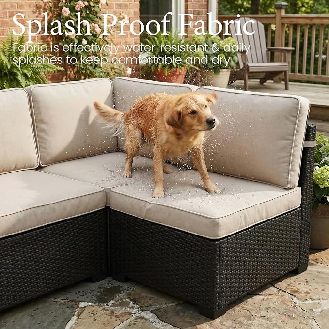 LayinSun 13 Pieces Outdoor Patio Furniture Set with 44" Fire Pit Table Rattan Sectional Sofa Conversation Sets