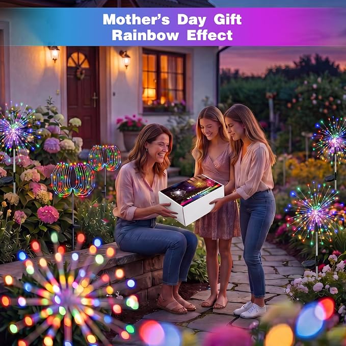 btfarm 4 Pack Solar Garden Lights Outdoor, 8 Modes Firework Lights Outside | 120LED, Waterproof Fairy Twinkle Light Solar Powered for Yard Christmas Pathway Lawn Pool Patio Decorative, Multicolor