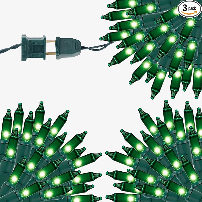3 Sets Christmas Lights, 150 Count 33 FT Each Mini String Lights, Green Wire Fairy Lights, 120V UL Certified Connectable St Patricks Day Light for Holiday Winter Patio Party Outdoor Decoration, Green
