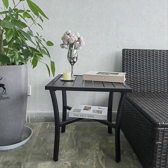 Outdoor Steel Side Table End Table for Patio, Backyard, Pool, Indoor Companion, Easy Maintenance and Weather Resistant, Black