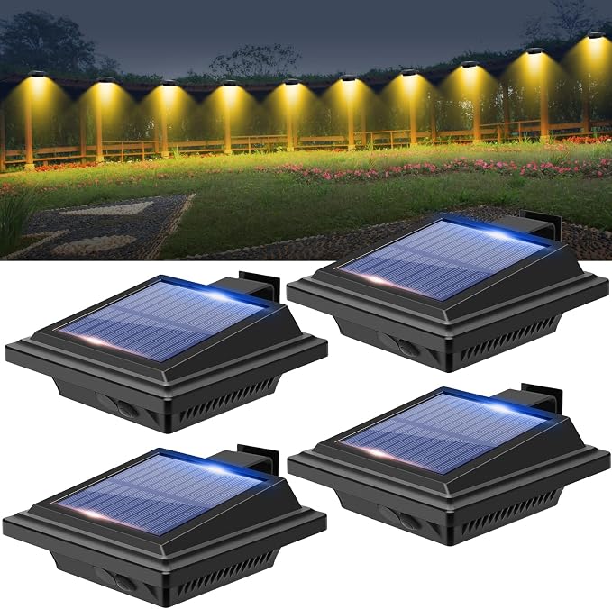 Gutter Lights, 40 LEDs Solar Patio Decor Lights, Deck Lights Outdoor Waterproof Fence Lights for Wall Backyard Porch, Patio, Pool,Step Stairs, Yard, Garden, Pathway (4Pack-Black,Warm White Light)
