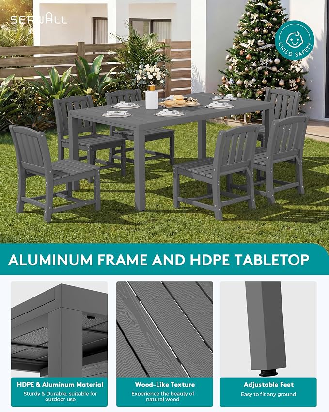 SERWALL Outdoor Dining Chairs Set of 4, Grey | All-Weather HDPE Patio Armless Chairs Suitable Outdoor Dining Table