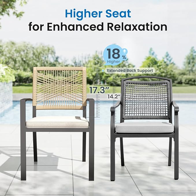 PHI VILLA Outdoor Dining Set for 4, 60" Rectangular Table, Wicker Chairs | Outdoor Dining Set for 6, Rectangular Patio Dining Table Set with Patio Wicker Chairs for Garden, Porch, Deck