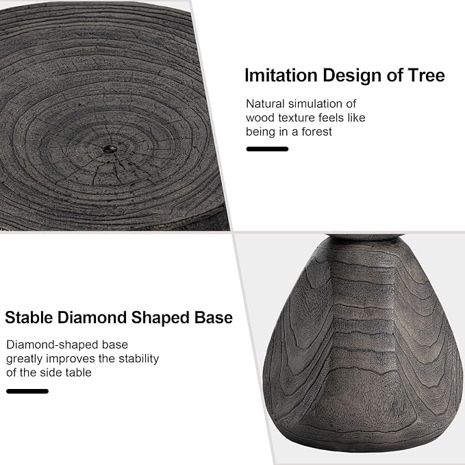 HOMPUS Outdoor Side Table, Lightweight Accent Table Mushroom Shaped, Round End Tables with Concrete Finish, Modern Vintage Mgo Patio Tables, Tree Stump Stool for Indoor Outdoor Use, Grey
