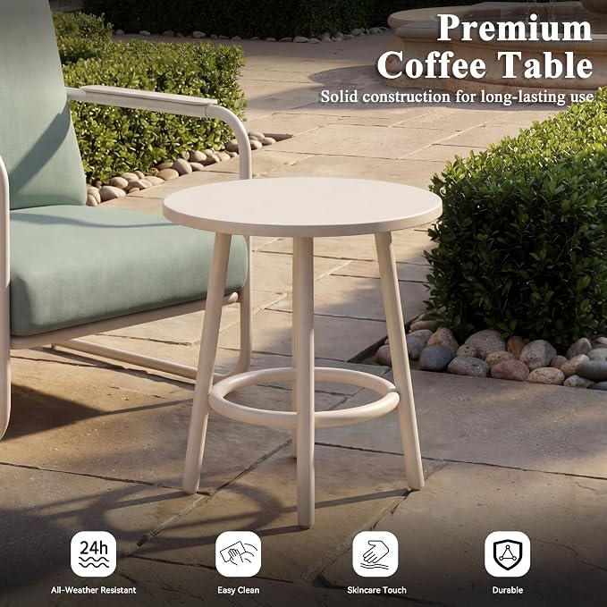 3 Pieces Aluminum Outdoor Patio Conversation Set, 6" Cushions & Coffee Table, All-Weather Rust-Resistant Frame for Porch Garden Backyard, White