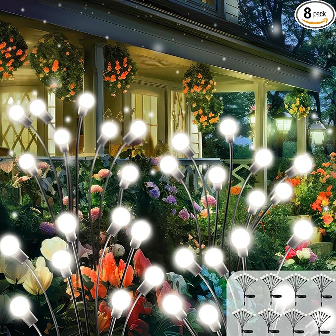8 Pack Solar Garden Lights, 64 LED Firefly Lights Solar Outdoor Waterproof | 2 Lighting Modes, Sway with Wind, Solar lights Outdoor for Garden Yard Patio Pathway Holiday Decorations, Cool White