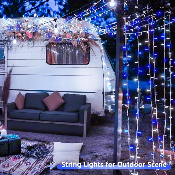 2 Pack 200 LED Battery Operated String Lights, Twinkle Lights Blue & White | 66FT 8 Modes Fairy Lights Indoor Outdoor with Auto Timer, Waterproof Christmas Lights for Bedroom Party Porch Tree Decor