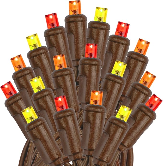 Novelty Lights 50ft 100 LED Yellow, Red, Orange Christmas String Lights