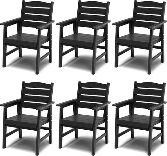 YEFU Outdoor Dining Chairs Set of 6: All-Weather Outdoor Chairs Set of 6 with Wide Seat and Armrests - Heavy-Duty Furniture Set Modern Patio Dining Chair for Outside/Deck/Pool 350lbs Capacity Black