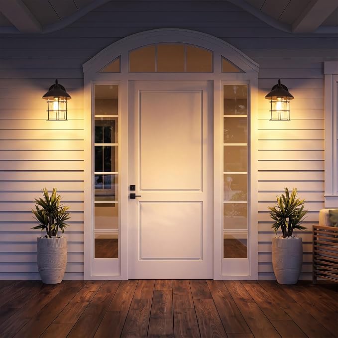 UME Dusk to Dawn Outdoor Wall Lights,Porch Lights,Waterproof Outdoor Wall Sconce, Exterior Light Fixtures E26 Base with Clear Glass Shade for House Garage Patio Front Door Balcony