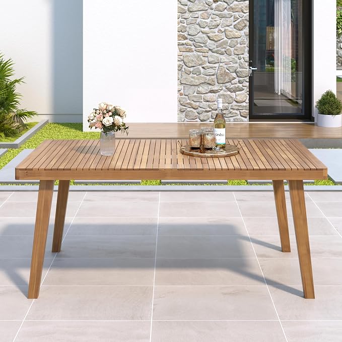Christopher Knight Home Hobson Acacia Wood Outdoor Dining Table for 6, Wooden Patio Farmhouse Dining Table, Rectangle Slatted Top for Outdoor Gatherings, Natural Brown