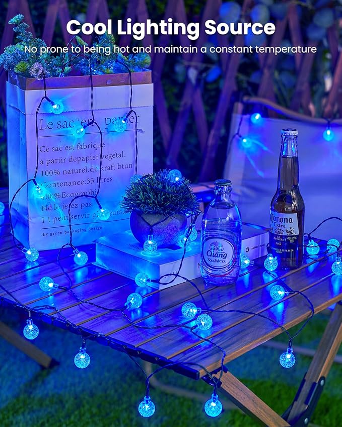 Brightown Solar String Lights Outdoor Waterproof, 2 Pack 60 LED 36.5 FT Each, 8 Lighting Modes Solar Powered Patio Lights for Garden Yard Porch Wedding Party Decor (Blue)
