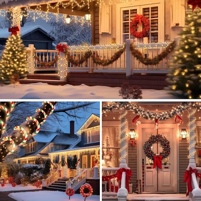 Vigdur Candy Cane Rope Lights Outdoor, 18FT 216 LEDs Christamas Rope Lights | Connectable And Flexible Clear Tube, IP65 Waterproof, Christmas Rope Lights for Patios Gardens Parties And Christmas Décor