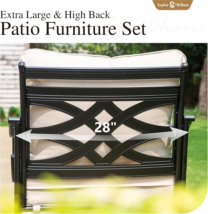 Sophia & William 4 Piece Patio Furniture Set, Outdoor Conversation Sets 5 Seat Clearance with 3-seat Sofa x 1, Rocking Chair x 2, Metal Coffee Table x 1 for Front Porch Lawn, Beige