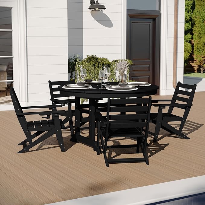 Merrick Lane Leary 48" Round Dining Table for 4 in Black All-Weather Recycled HDPE