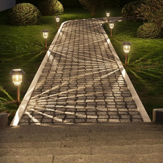 XMCOSY+ Solar Pathway Lights Outdoor - 6 Pack Solar Garden Lights, 10-40 LM Dimmable Solar Lights Outdoor Waterproof Auto On/Off IP 65 Solar Powered Landscape Lighting for Patio Walkway Driveway | Aluminum & Glass 40 LM Dimmable 8-12 Hours Brightness, ...