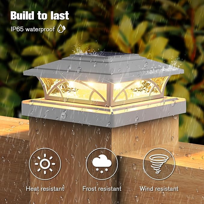 JOFIOS Solar Post Cap Lights Outdoor 12 Pack, White Deck Fence Post Lights Solar Powered with 16 LEDs 2 Lighting Modes, 4x4/5x5/6x6 Waterproof for Garden Patio Porch Backyard