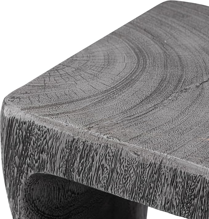 HOMPUS Outdoor Side Table w Twisty Shape, Concrete Accent End Table, Faux Wooden Patio Side Table Lightweight MgO, Modern Vintage Plant Stand Garden Tool for Indoor Outdoor Use, Color Grey