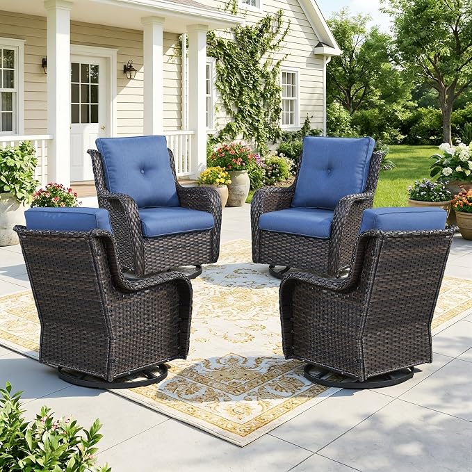 Wicker Patio Furniture Set- 4 Pieces Swivel Patio Chairs,PE Rattan Outdoor Rocking Chairs Porch Furniture for Garden Deck