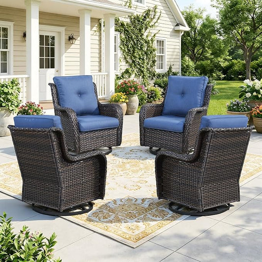 Wicker Patio Furniture Set- 4 Pieces Swivel Patio Chairs,PE Rattan Outdoor Rocking Chairs Porch Furniture for Garden Deck