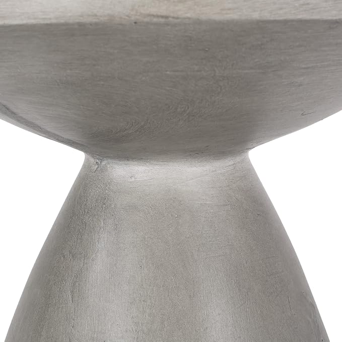 Outdoor Side Table 18" Hourglass Shape Lightweight Concrete-Look Outdoor Indoor Accent Table Decorative Garden Stools, for Patio Porch Living Room, Grey