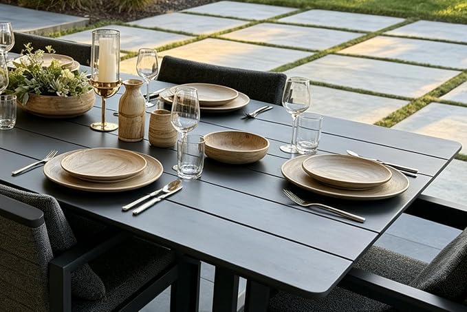 PURPLE LEAF 7-piece Outdoor Dining Set Aluminum Luxury Patio Furniture Table and Chairs Set with Removable Thick Cushion Rectangular Patio Dining Sets for Small Backyard Garden Porch Deck, Grey