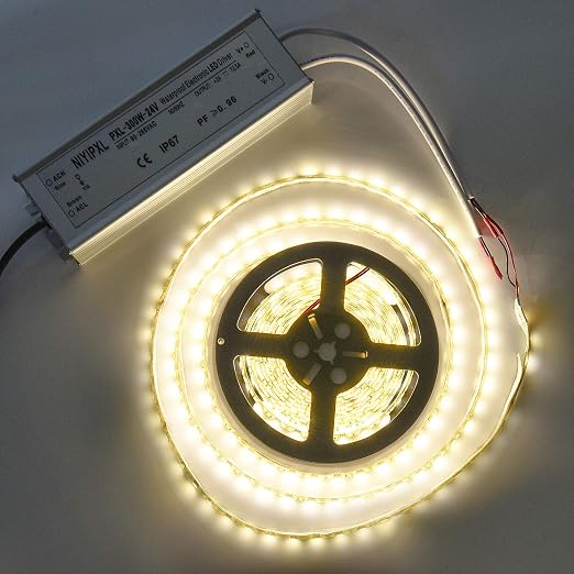 LED Driver 300 Watts(150W X2) 24V DC Transformer， Waterproof IP67 Power Supply, 24V DC Low Voltage Output Adapter with 3-Prong Plug 3.3 Feet Cable for LED Light, Computer Project, Outdoor Light