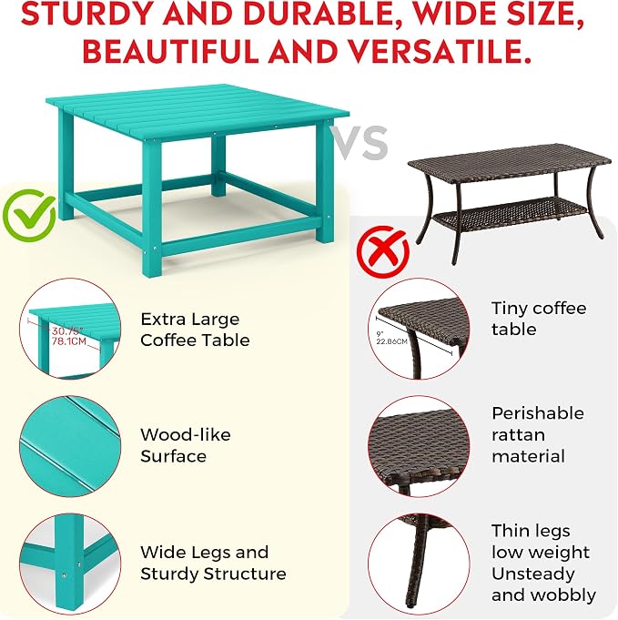 Costaelm Paradise Kids 5-Piece HDPE Outdoor Square Patio Dining Table and Chairs Set, Turquoise