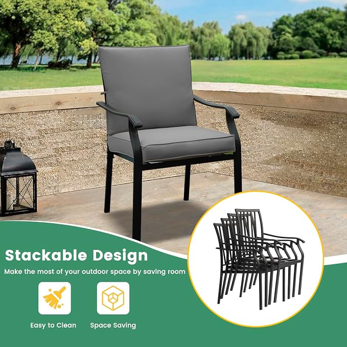 LVUYOYO 7-Piece Outdoor Patio Dining Set, Metal Dining Chair & Rectangular Table Set, All-Weather Furniture for Backyard, Garden,Balcony,Porch (Gray)