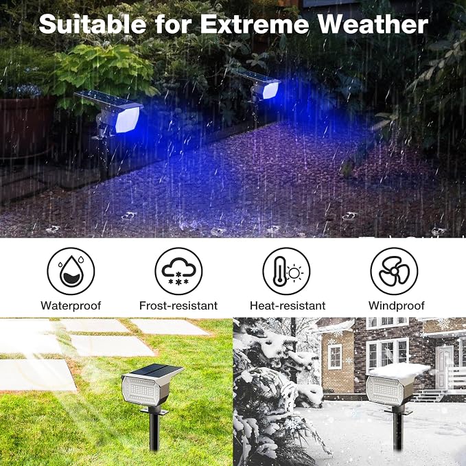 nipify 4 Pack Solar Spot Lights Outdoor, Solar Powered Waterproof Spotlight, Landscape Lighting for Outside Yard Garden Pathway,Blue