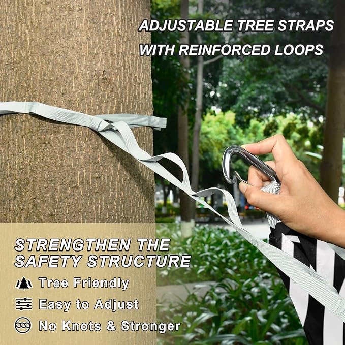 Zebra Print Camping Hammock, Portable Lightweight Single Hammock with Tree Straps and Aluminum Carabiners, 114" x 54" Travel Hammock for Hiking Backpacking Beach