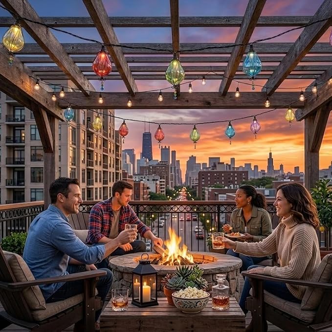 Vigdur Outdoor String Lights, 10FT Multicolor Patio String Lights Plug-in | 10 Plastic Colored Bulbs, UL Listed, 10 Strands Connectable, Outdoor Hanging Lights for Porch Garden Wedding Party Decor
