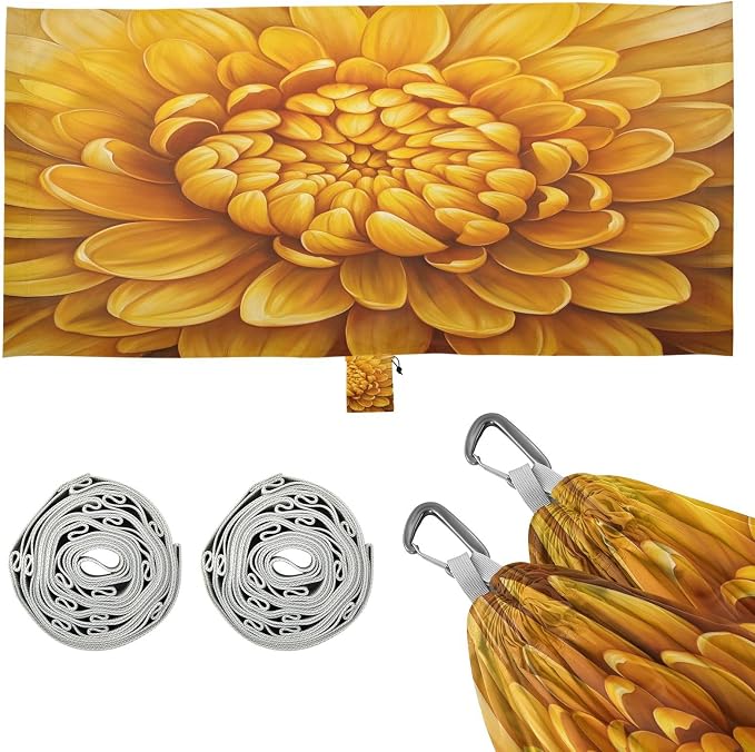 Chrysanthemum Flower Camping Hammock, Portable Lightweight Single Hammock with Tree Straps and Aluminum Carabiners, 114" x 54" Travel Hammock for Hiking Backpacking Beach