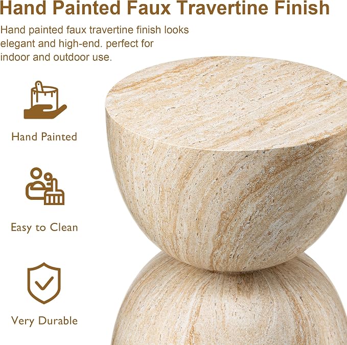 Glitzhome Outdoor Side Table Set of 2, 17.75" H Decorative Garden Stool MGO Hourglass Faux Terrazzo End Table, Round Planter Stand for Indoor Outdoor Living Room Bedroom Patio Deck Poolside