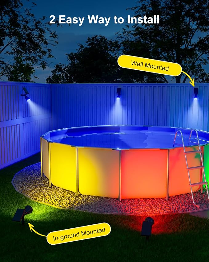 4 Pack Color Changing Solar Spotlights Outdoor Waterproof for Tree, Flower, Plant, Statue, Sign, Decorative wall, Rainbow Lanscape Decor Uplights for House Outside, Yard, Garden, Patio, Pathway, Fence